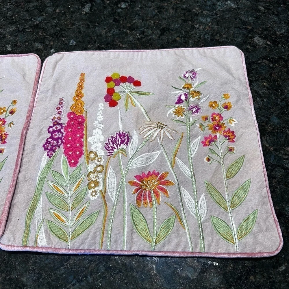 Hand Embroidered Pillow Covers | Floral Design | Set of 2 | 16 x 16